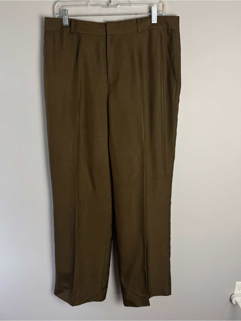 Lauren Ralph Lauren 100% Sill Women's Straight Leg Pants in Olive Brown Size 12